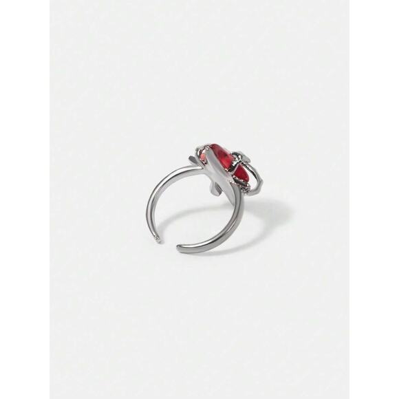 Goth Emo Punk Avante Garde Adjustable Silver Ring with Red Star Design - Picture 4 of 4
